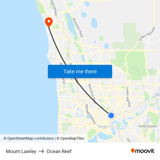 Mount Lawley to Ocean Reef map