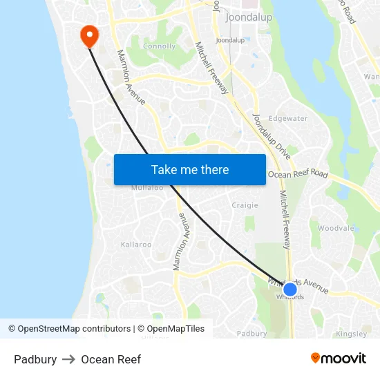 Padbury to Ocean Reef map