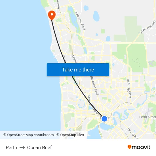 Perth to Ocean Reef map