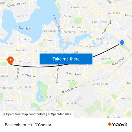 Beckenham to O'Connor map