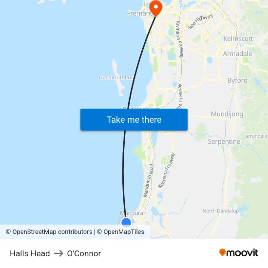 Halls Head to O'Connor map