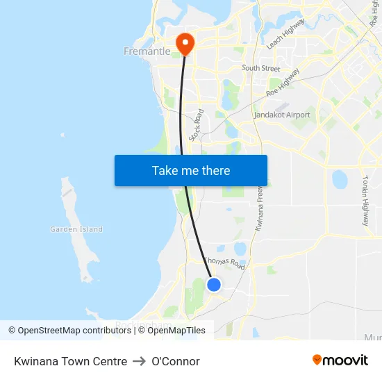 Kwinana Town Centre to O'Connor map