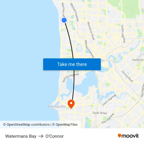 Watermans Bay to O'Connor map