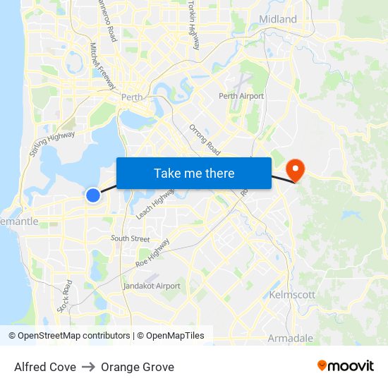 Alfred Cove to Orange Grove map