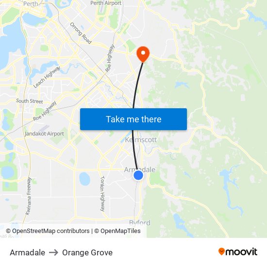 Armadale to Orange Grove map