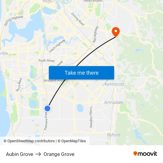 Aubin Grove to Orange Grove map