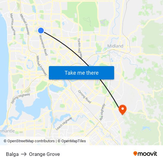 Balga to Orange Grove map