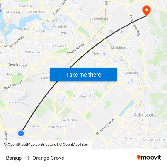 Banjup to Orange Grove map