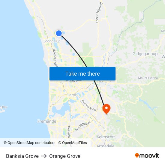 Banksia Grove to Orange Grove map