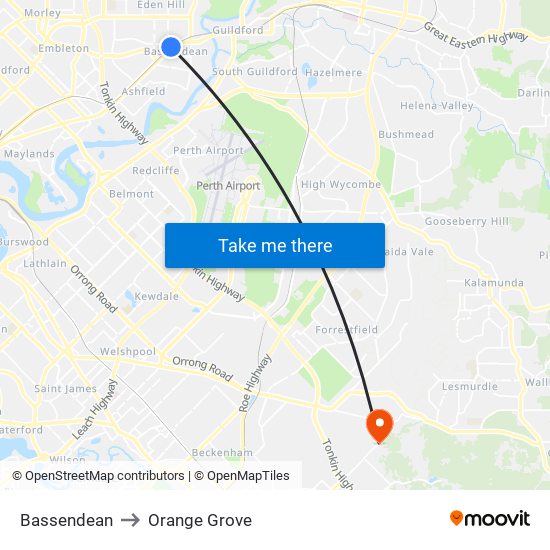 Bassendean to Orange Grove map