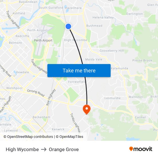 High Wycombe to Orange Grove map