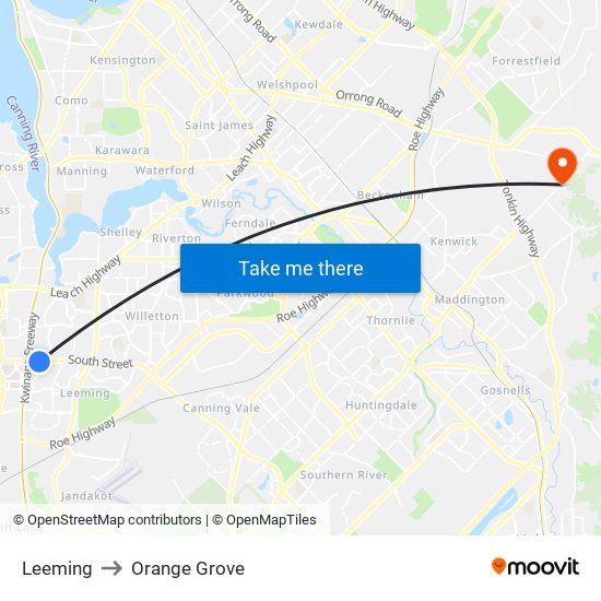 Leeming to Orange Grove map