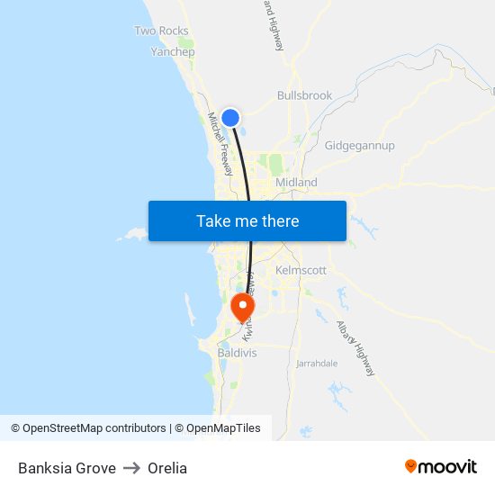 Banksia Grove to Orelia map