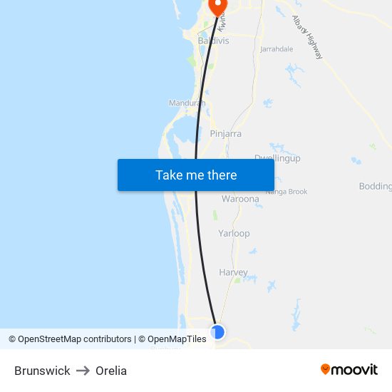 Brunswick to Orelia map