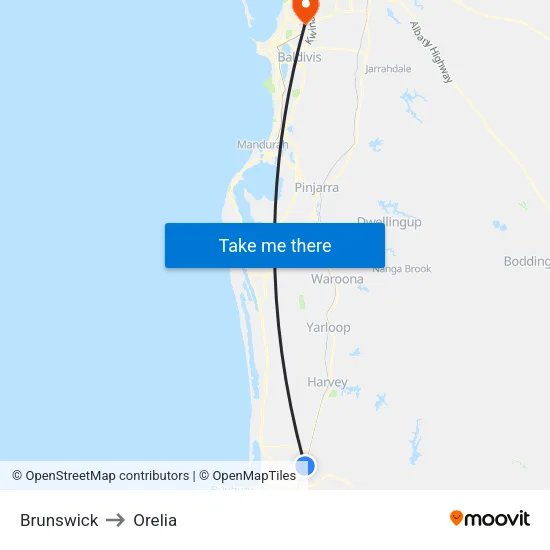 Brunswick to Orelia map