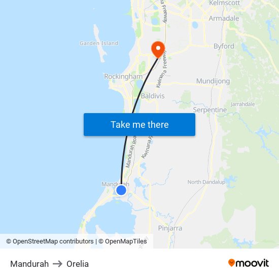 Mandurah to Orelia map