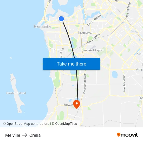 Melville to Orelia map