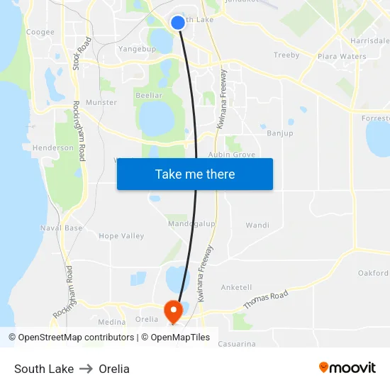 South Lake to Orelia map