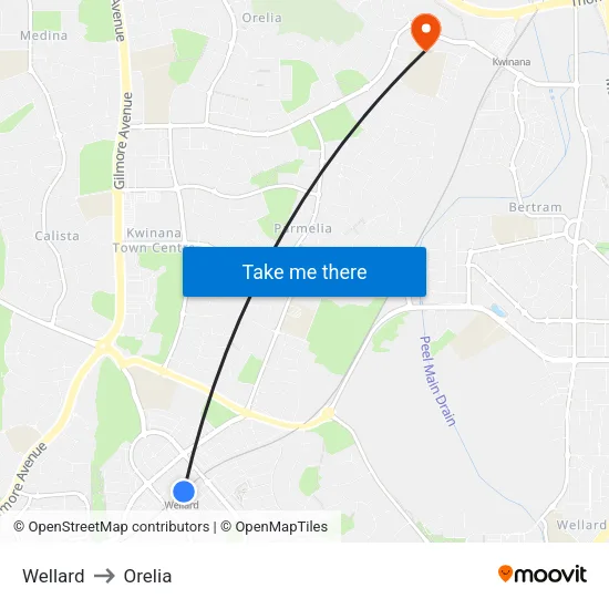 Wellard to Orelia map