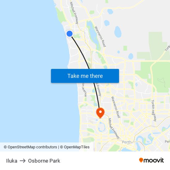 Iluka to Osborne Park map