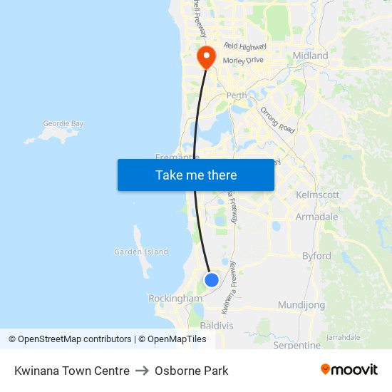 Kwinana Town Centre to Osborne Park map