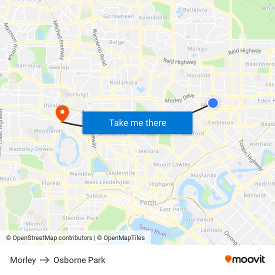 Morley to Osborne Park map