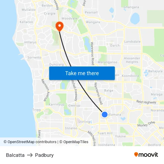 Balcatta to Padbury map