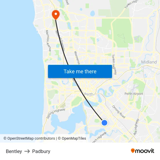 Bentley to Padbury map