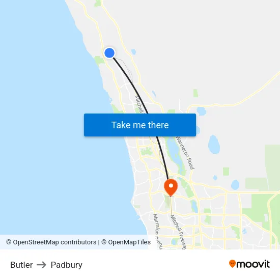 Butler to Padbury map
