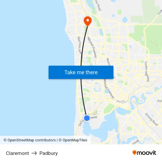 Claremont to Padbury map