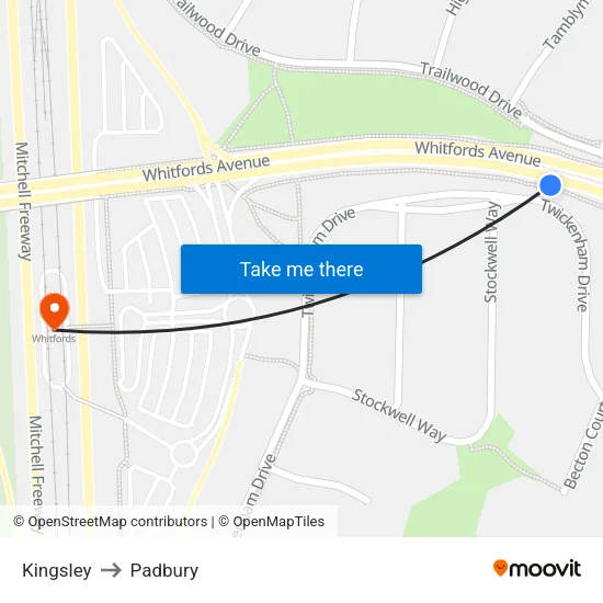 Kingsley to Padbury map