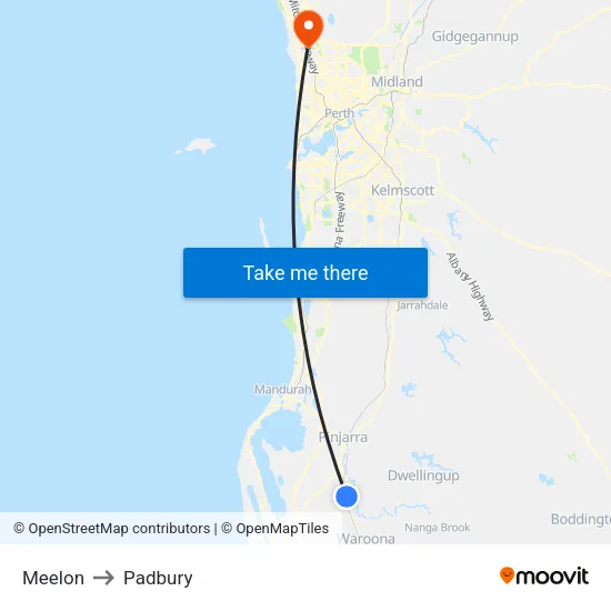 Meelon to Padbury map