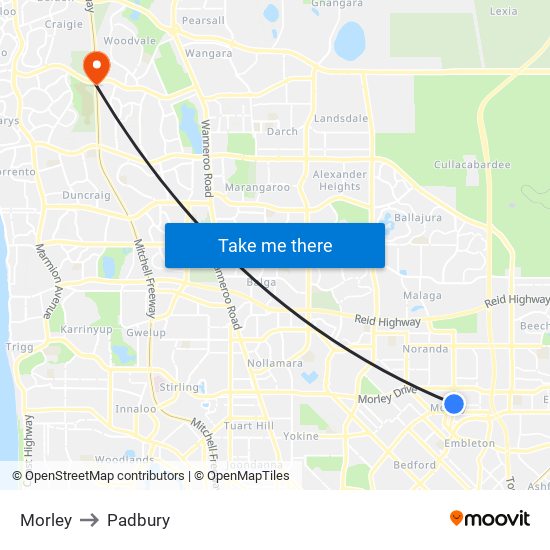 Morley to Padbury map