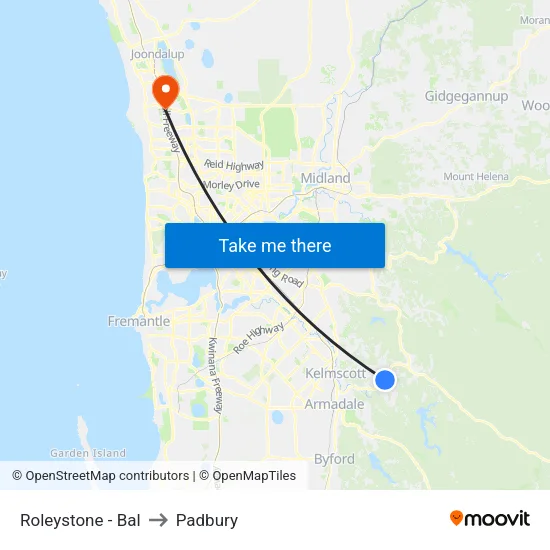 Roleystone - Bal to Padbury map