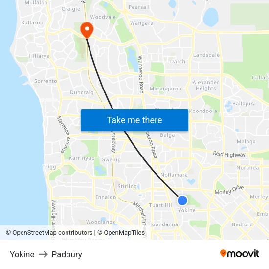 Yokine to Padbury map