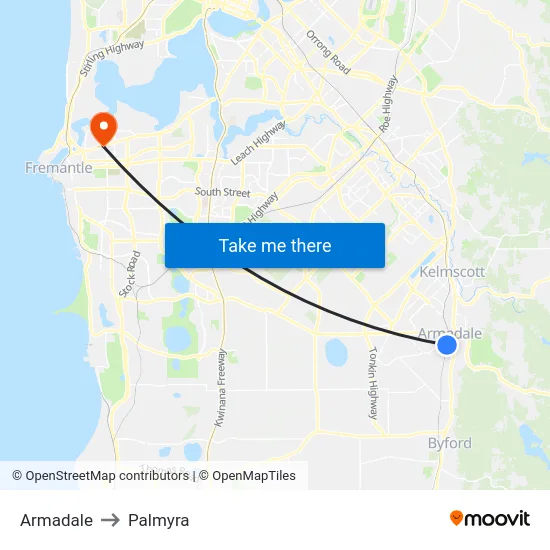 Armadale to Palmyra map