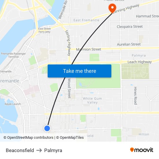 Beaconsfield to Palmyra map