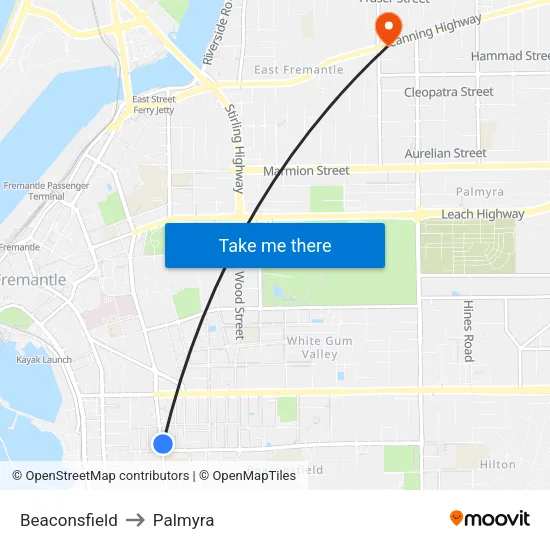 Beaconsfield to Palmyra map