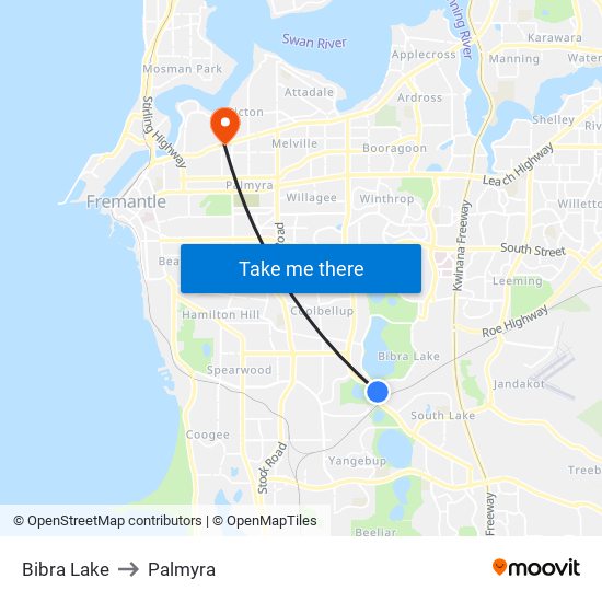 Bibra Lake to Palmyra map