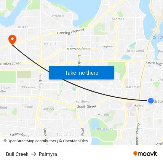 Bull Creek to Palmyra map