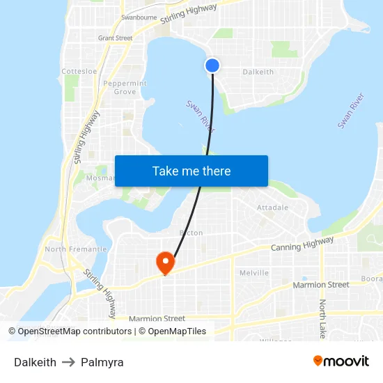 Dalkeith to Palmyra map