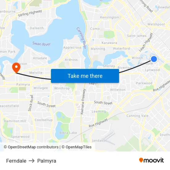 Ferndale to Palmyra map