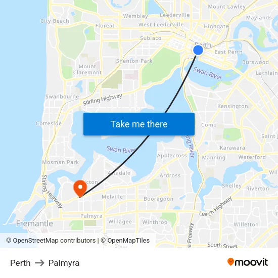 Perth to Palmyra map