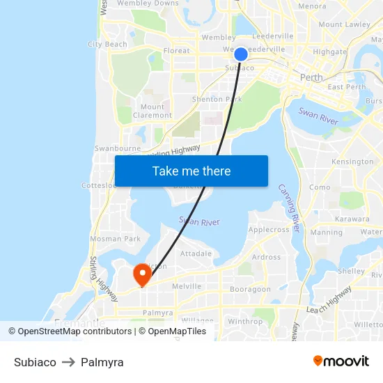Subiaco to Palmyra map