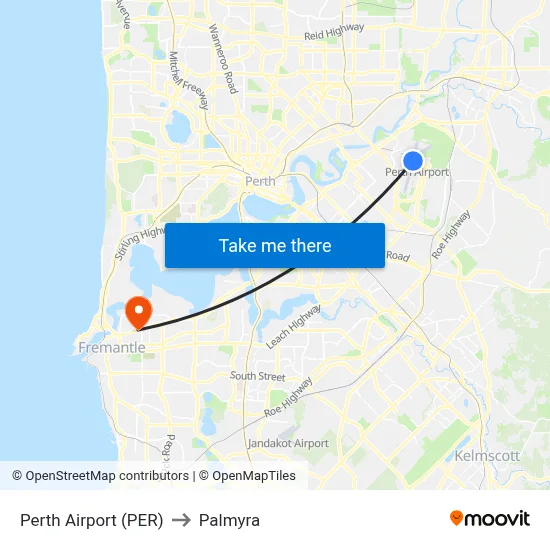 Perth Airport (PER) to Palmyra map