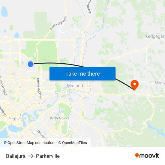 Ballajura to Parkerville map