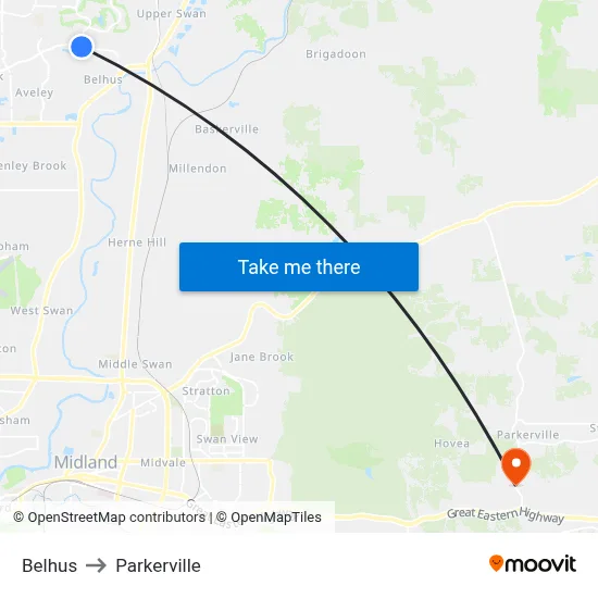 Belhus to Parkerville map