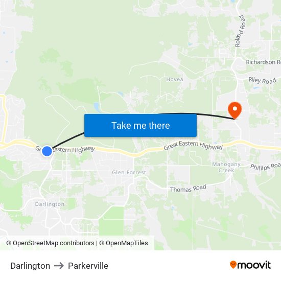 Darlington to Parkerville map