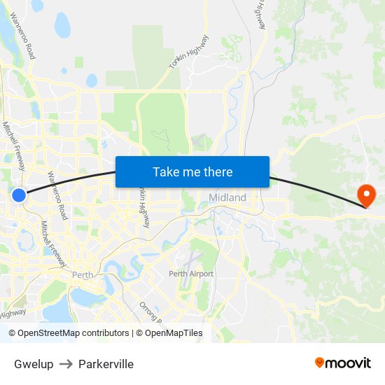 Gwelup to Parkerville map