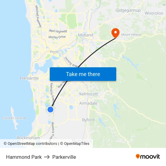 Hammond Park to Parkerville map